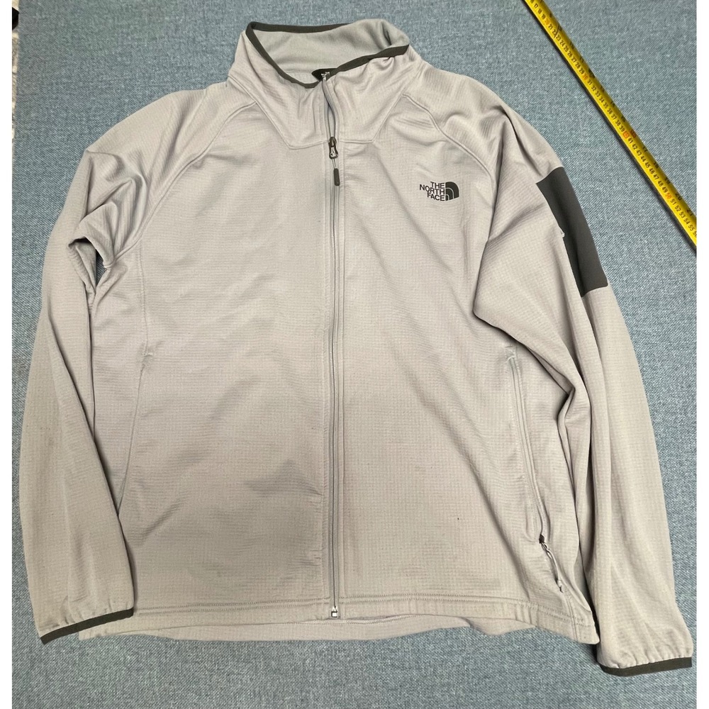 The North Face Mens XXL Full Zip Grid Fleece Jacket Light Grey Training Hiking